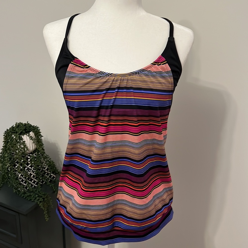 Athleta Striped Blouson Tankini Swim Top